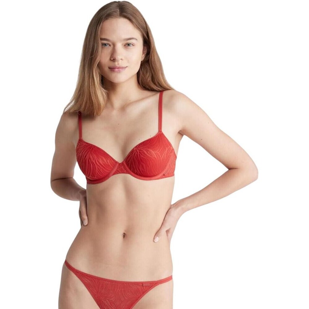 Calvin Klein Red Embossed Underwire Bra & Bikini Set